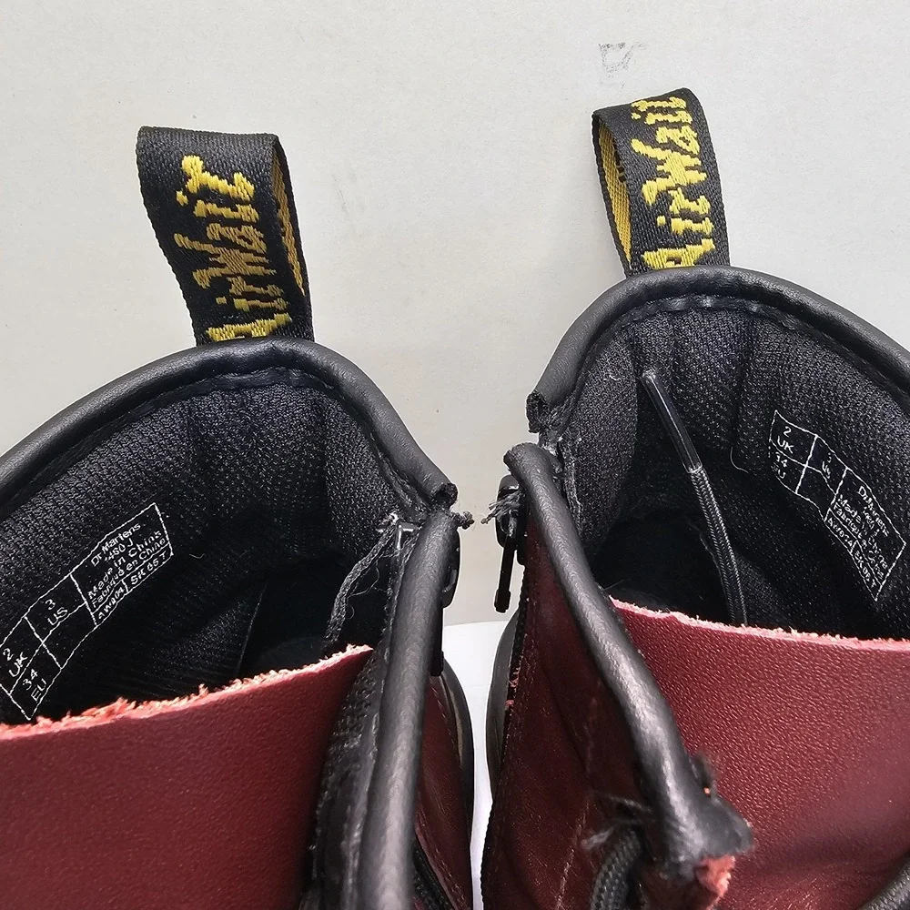 Dr Martens Docs Youth Kids Size 3 Boots  Cherry Red Leather Combat‎ Boots 1460J